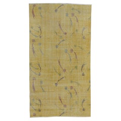 Vintage Yellow Mid-Century Art Deco Zeki Muren Style Wool Rug 5'5''x9'11''