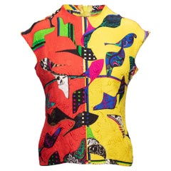 Vintage Yellow & Multicolor Gianni Versace Couture Shoe Print Top Size IT 40