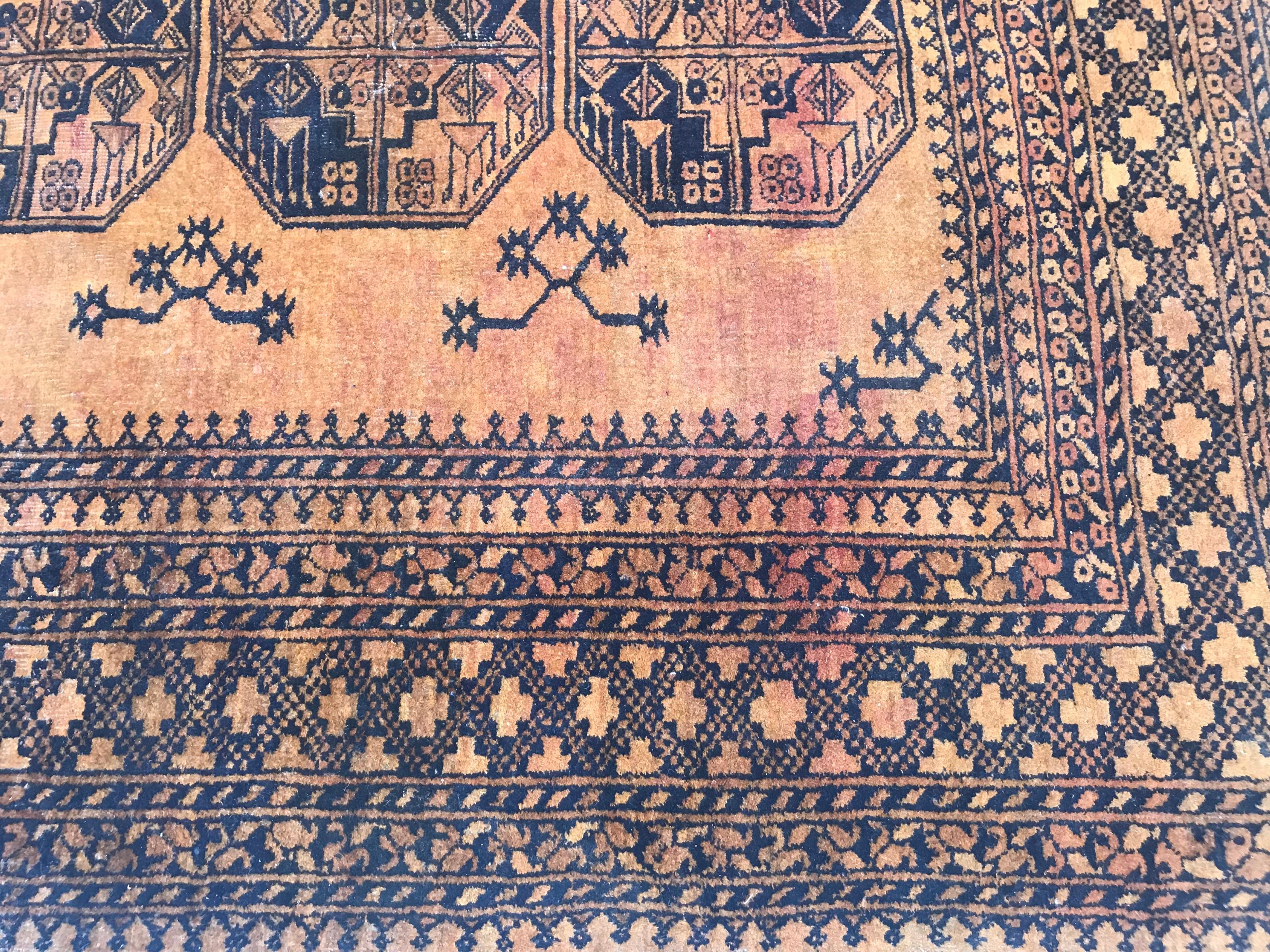 Hand-Knotted Vintage Yellow Orange Afghan Rug For Sale