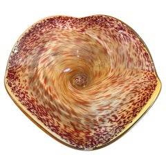 Vintage Yellow & Orange Swirl Glass Pedestal Bowl / Centerpiece by Murano Glass