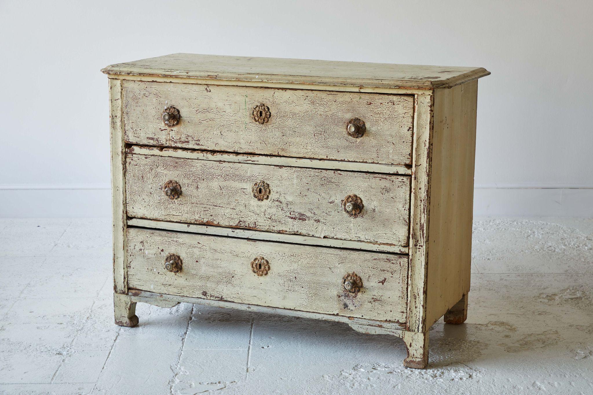 Wood Vintage Yellow Painted Chest of Drawers