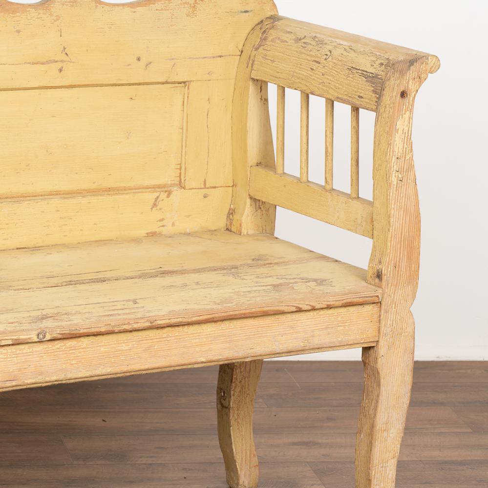 Hungarian Vintage Yellow Painted Pine Bench, circa 1900s