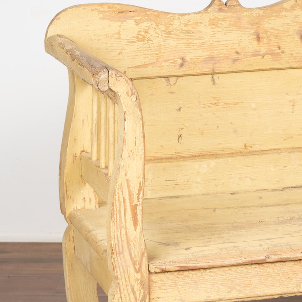 20th Century Vintage Yellow Painted Pine Bench, circa 1900s