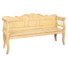 Vintage Yellow Painted Pine Bench, circa 1900s