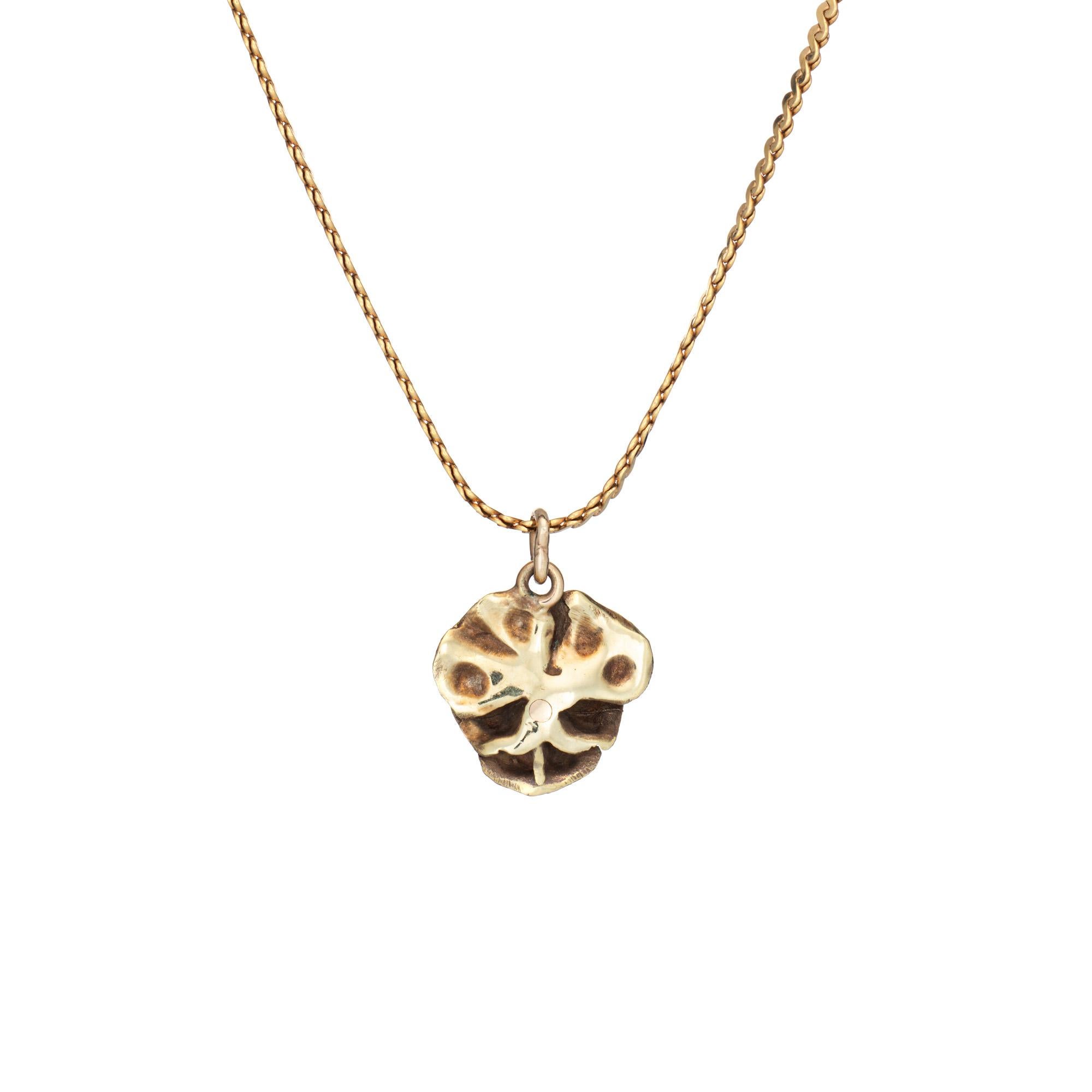 Art Nouveau Vintage Yellow Pansy Necklace Enamel Diamond 14k Gold Fine Flower Jewelry For Sale