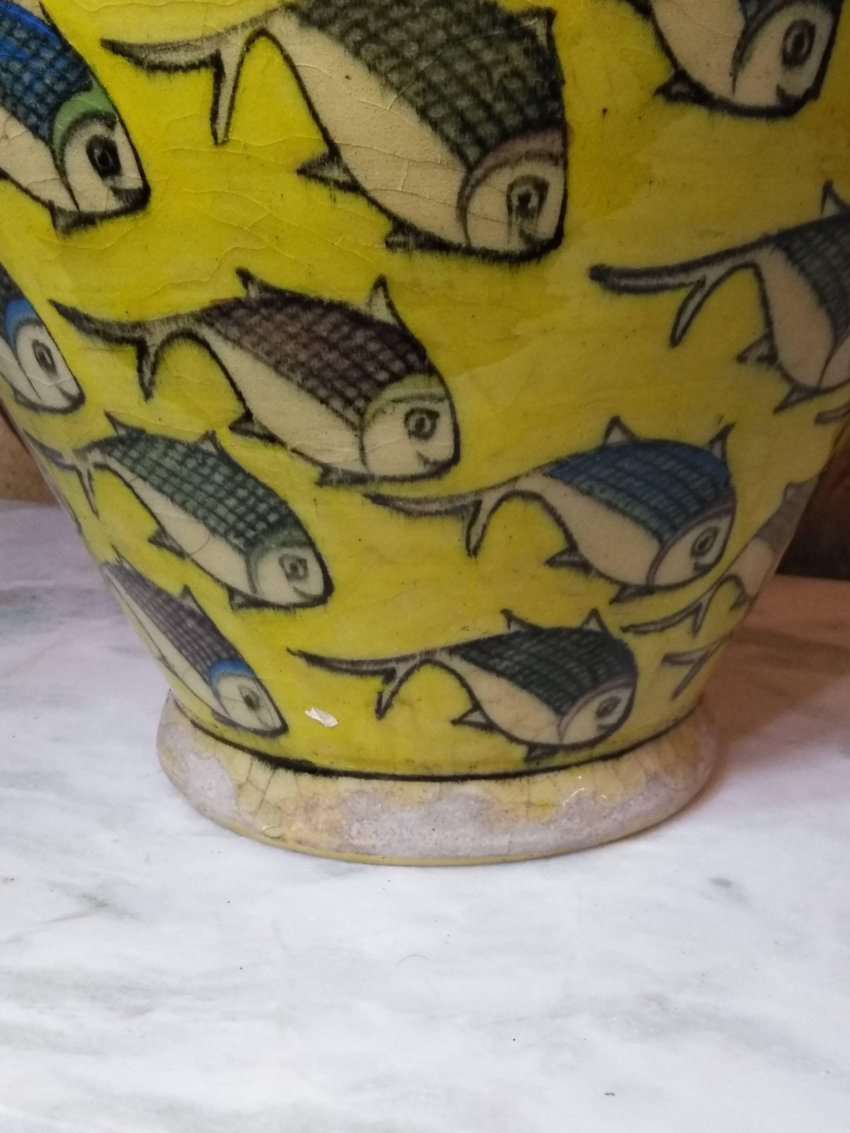 Vintage Yellow Persian Ceramic Fish Vase 1