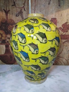 Vintage Yellow Persian Ceramic Fish Vase