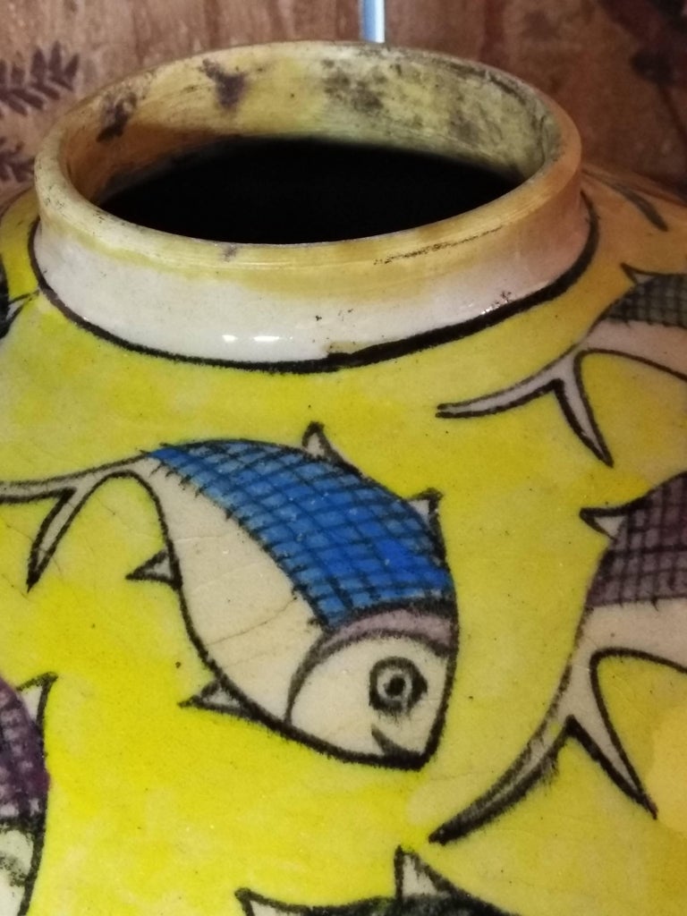 Vintage Yellow Persian Ceramic Fish Vase at 1stDibs