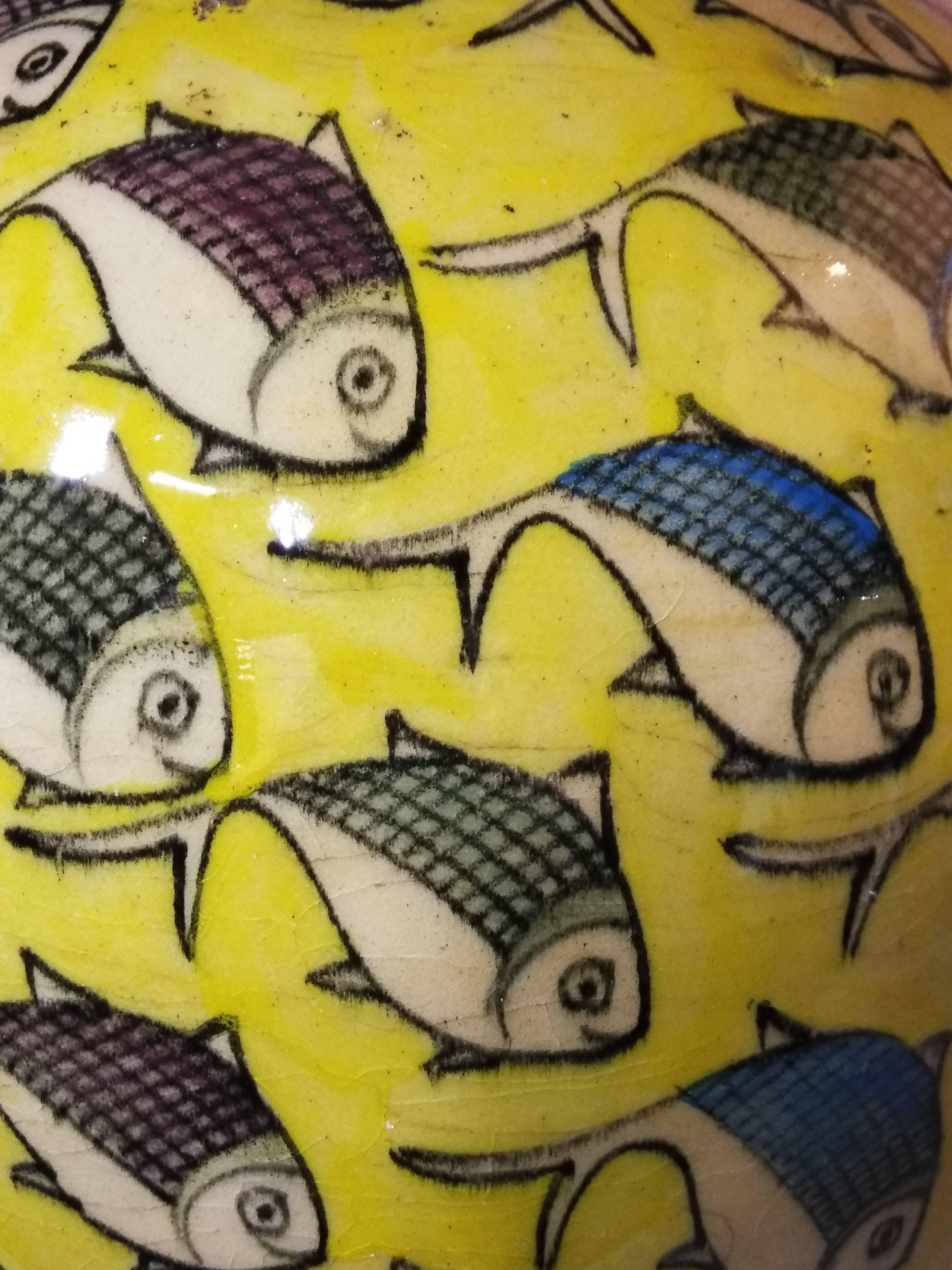 Mid-20th Century Vintage Yellow Persian Ceramic Fish Vase