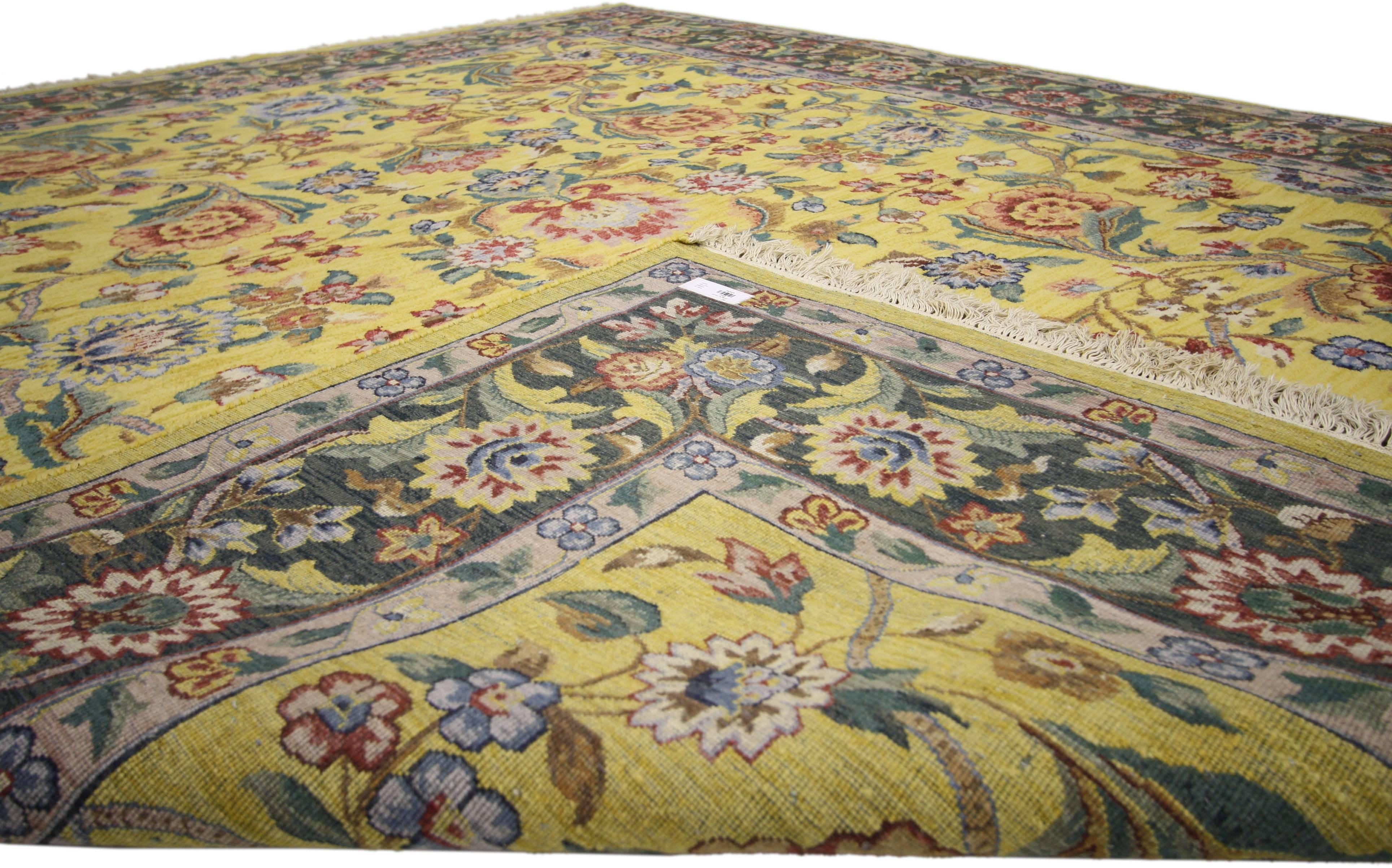 Vintage Yellow Persian Style Rug with English Country Cottage and ...