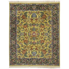 Vintage Yellow Persian Style Rug with English Country Cottage and Artisan Style