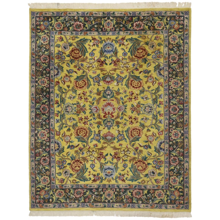 Vintage Yellow Persian Style Rug with English Country Cottage and Artisan Style For Sale at