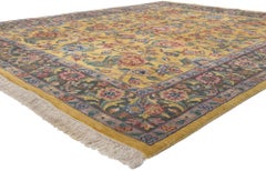 Vintage Yellow Indian Tabriz Rug with English Country Cottage and Artisan Style