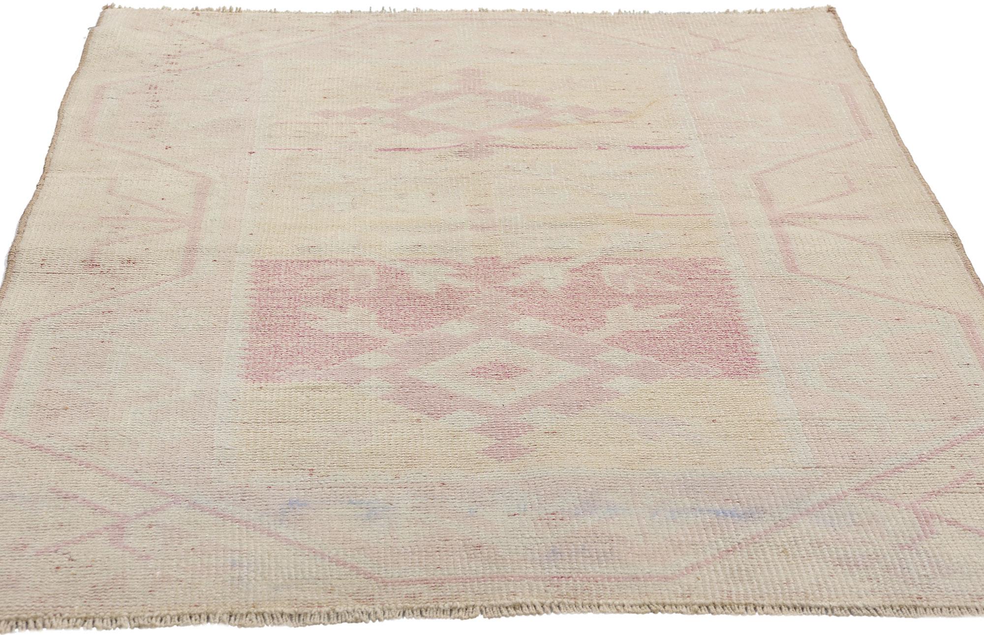 Hand-Knotted Vintage Yellow & Pink Turkish Oushak Rug  For Sale