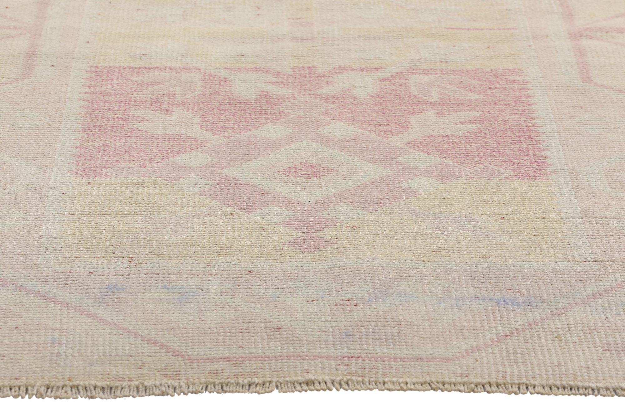 Vintage Yellow & Pink Turkish Oushak Rug In Good Condition For Sale In Dallas, TX