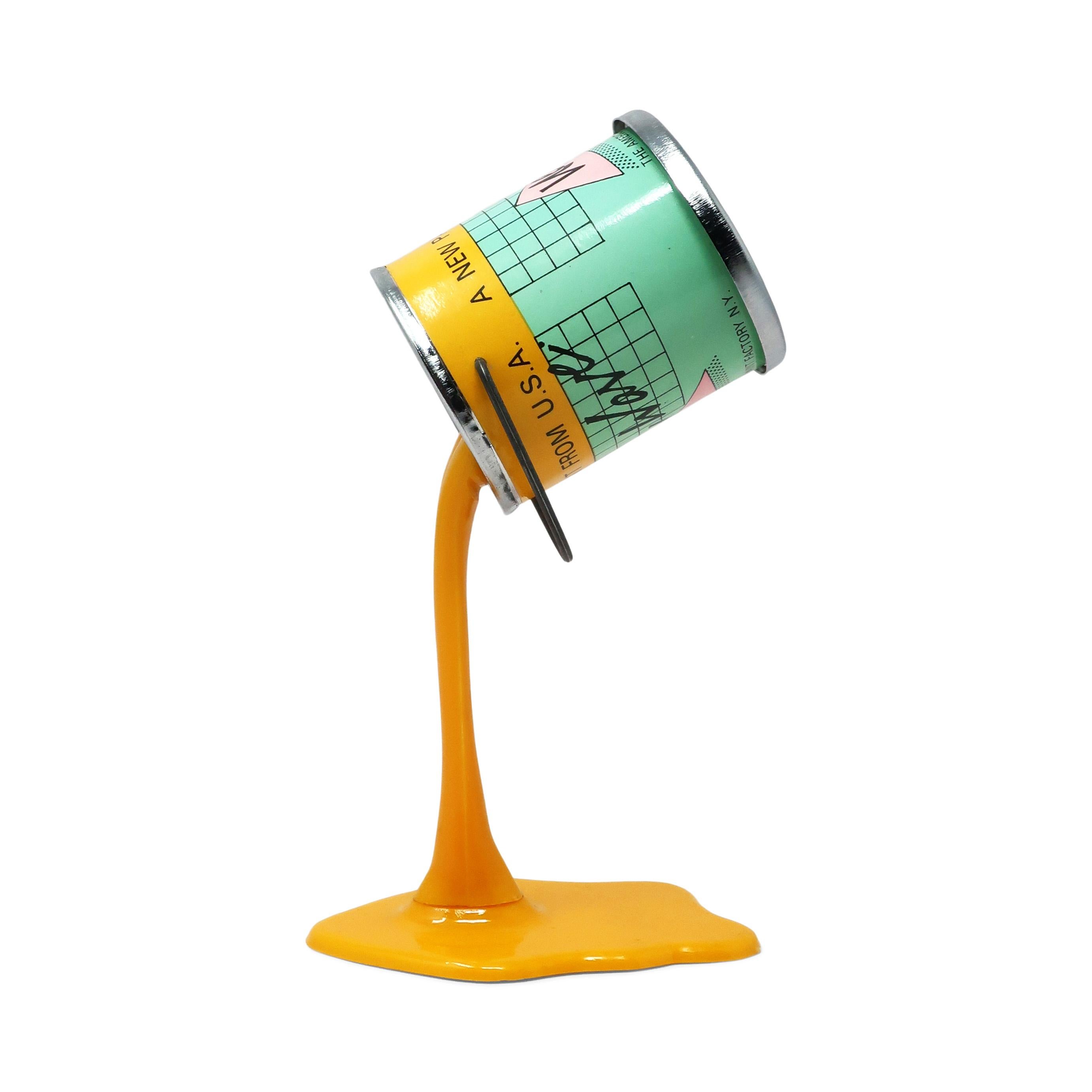Post-Modern Vintage Yellow Pop Art New Wave Pouring Paint Can Bank For Sale