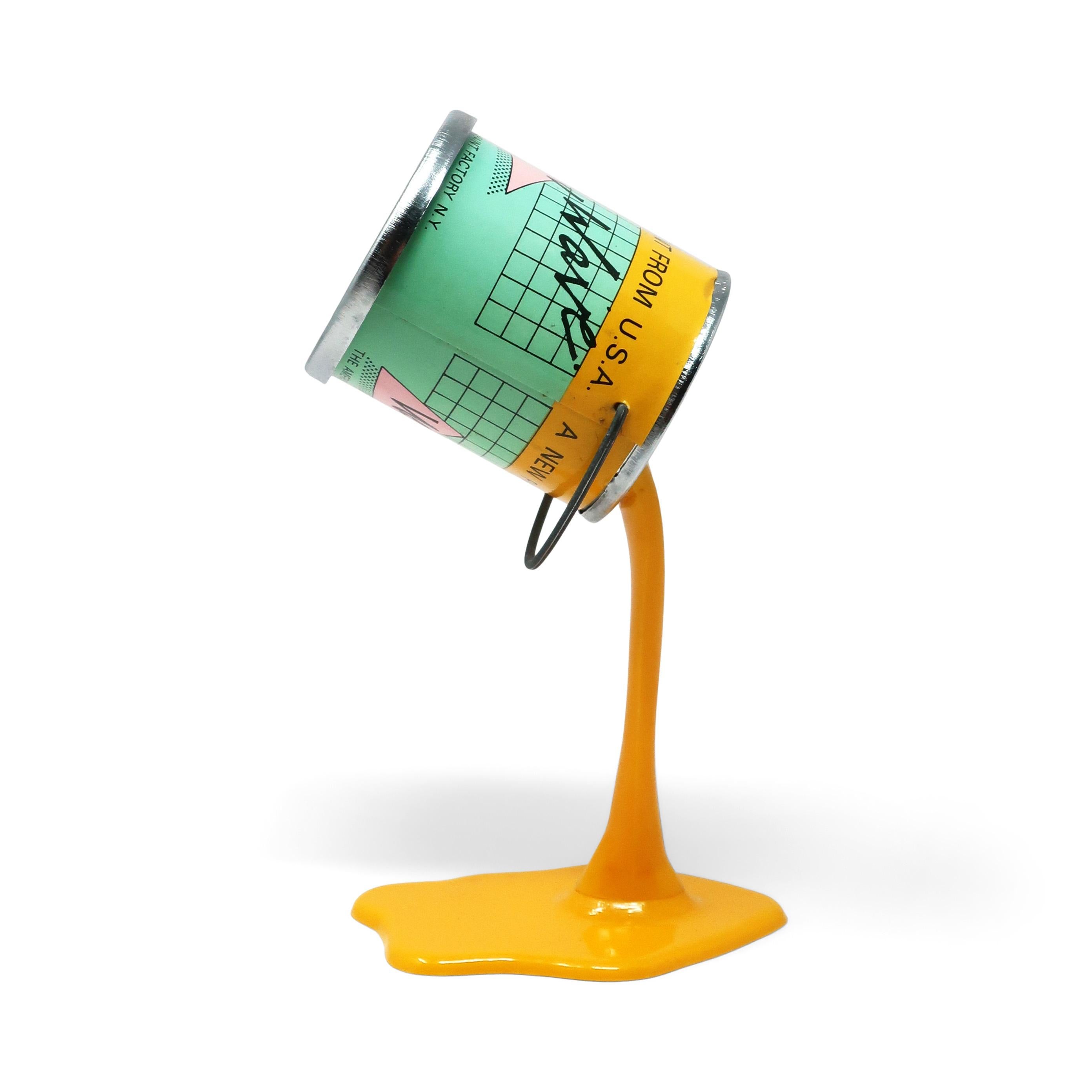 Vintage Yellow Pop Art New Wave Pouring Paint Can Bank In Good Condition For Sale In Brooklyn, NY