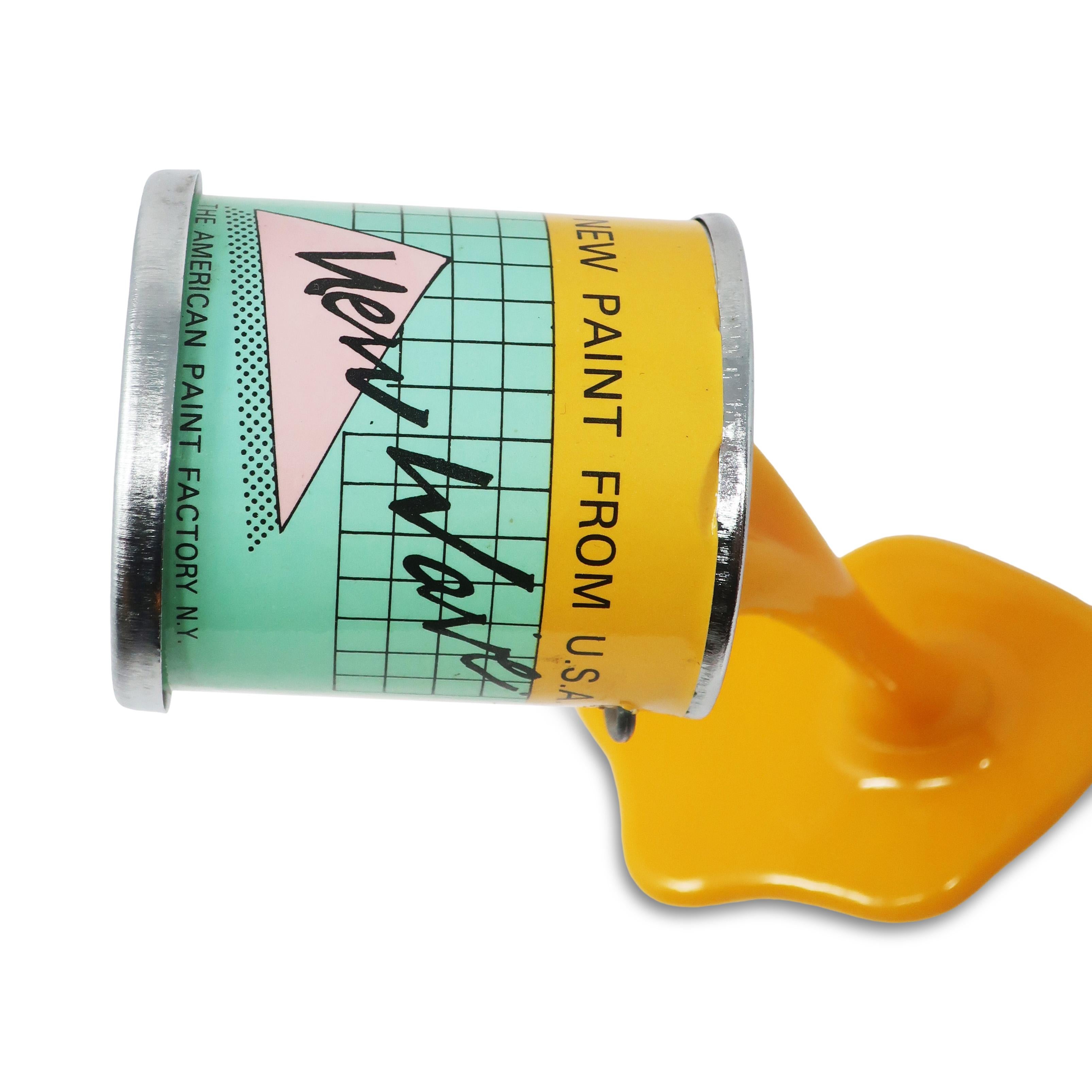 20th Century Vintage Yellow Pop Art New Wave Pouring Paint Can Bank For Sale