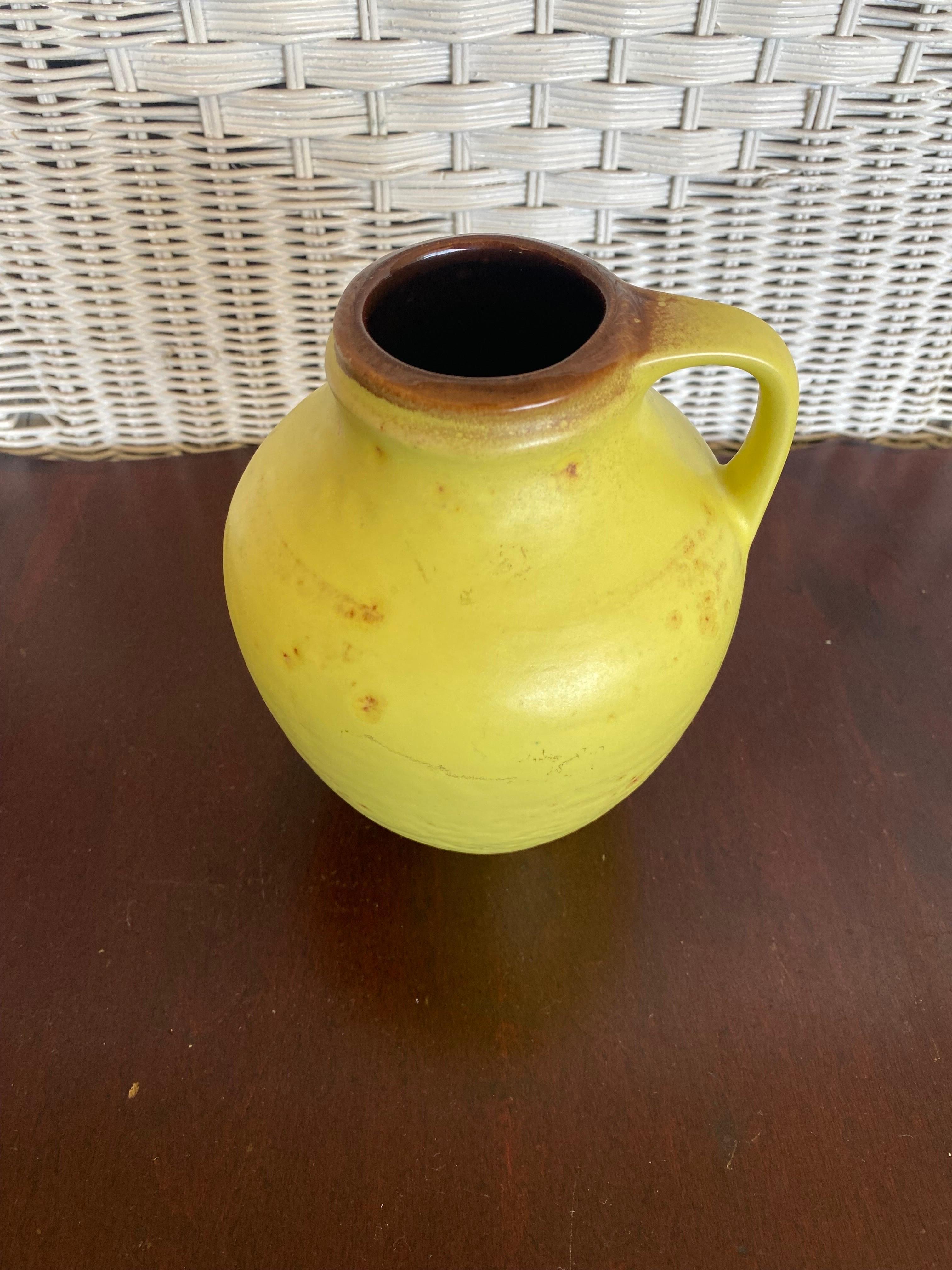 Mid-Century Modern Vintage Yellow Pottery Carafe, West Germany For Sale