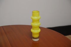 Vintage Yellow Ribbed Bamboo Glass Vase by Bo Borgstrom for Aseda Glasbruk, 60s.