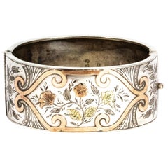 Antique Yellow, Rose and Silver Ornate Bangle