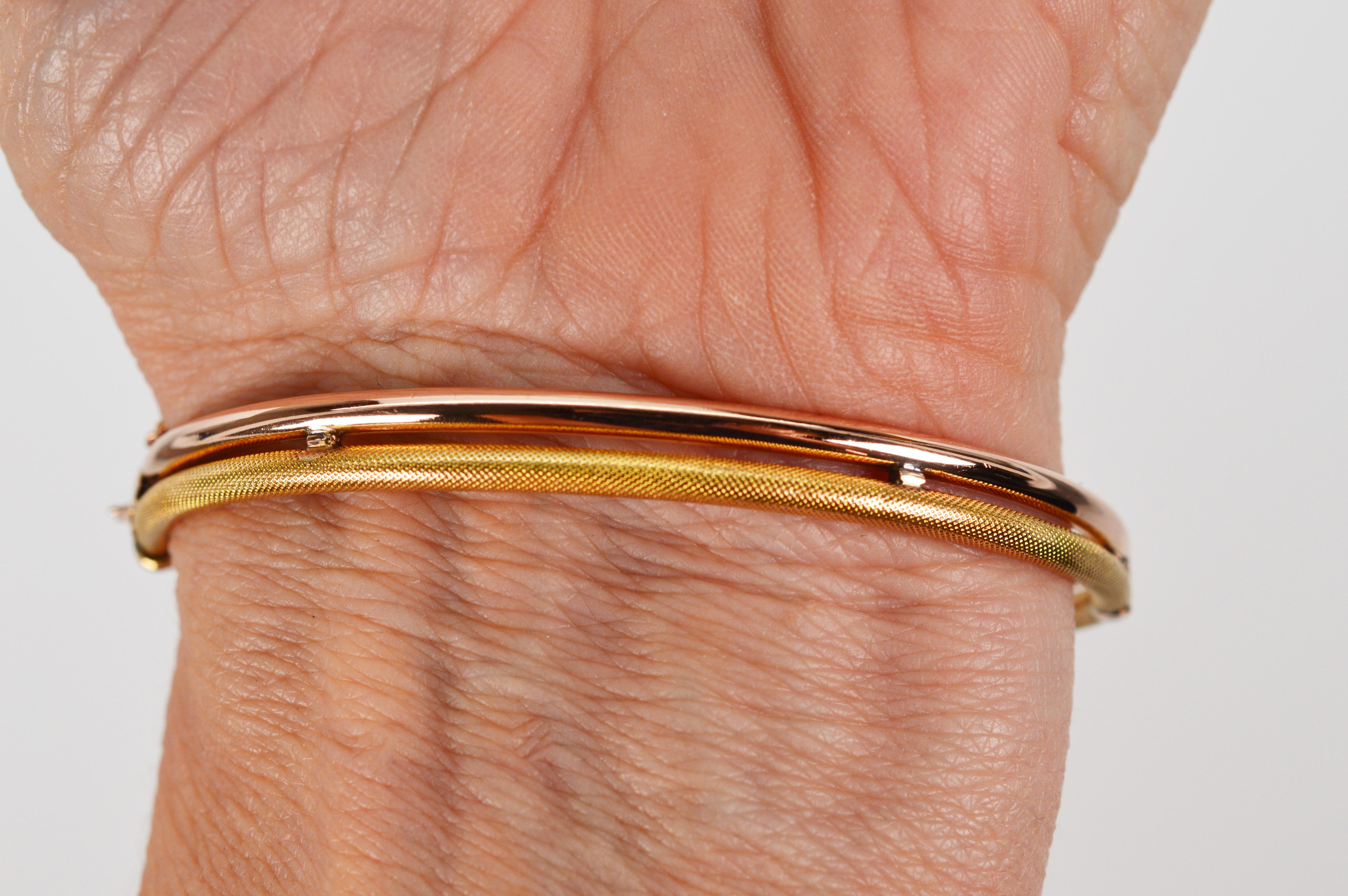 Vintage Yellow Rose Gold Bangle Bracelet with Gemstone Accents  For Sale 5