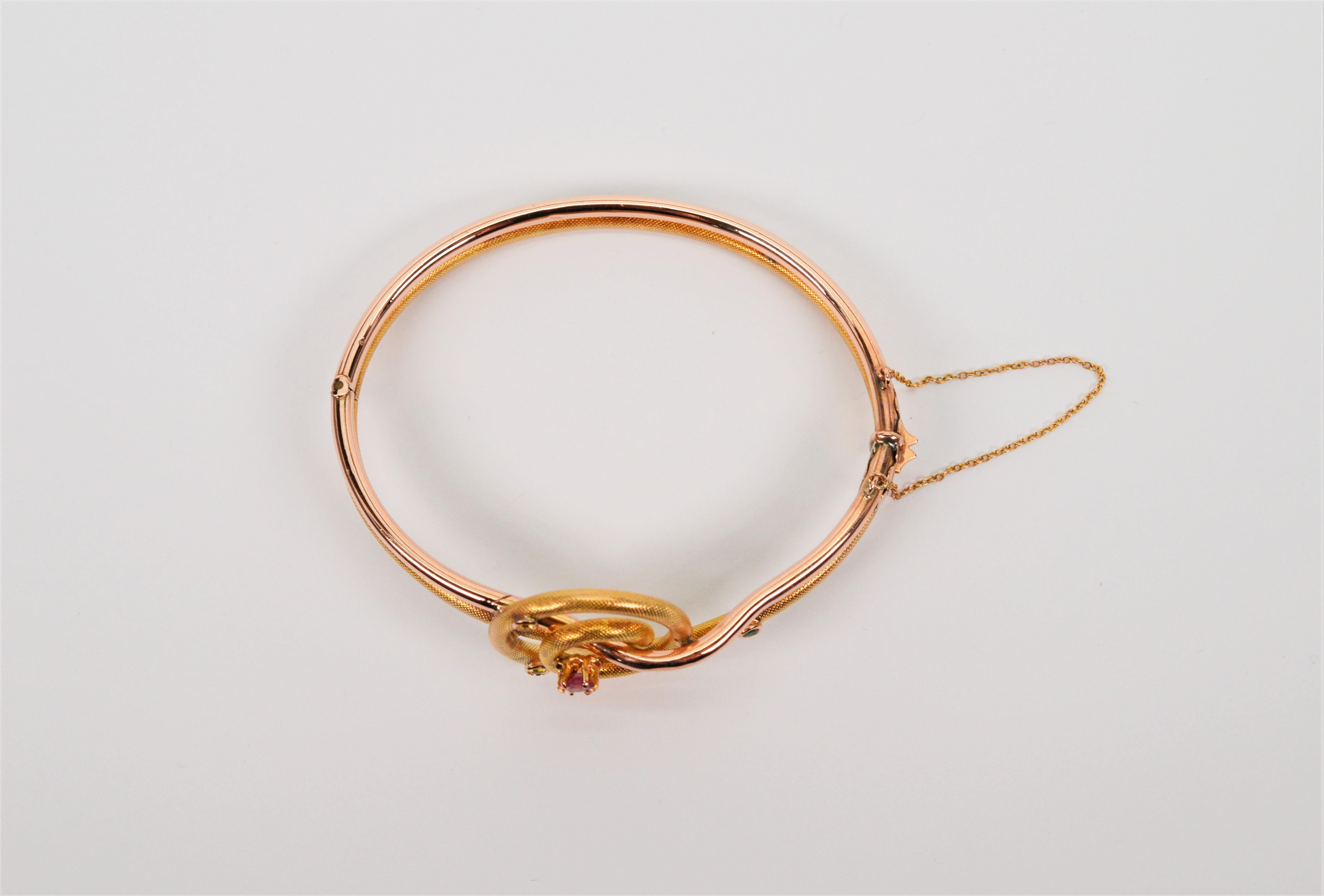 Vintage Yellow Rose Gold Bangle Bracelet with Gemstone Accents  For Sale 2