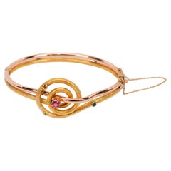 Vintage Yellow Rose Gold Bangle Bracelet with Gemstone Accents 
