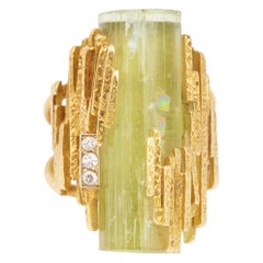 Vintage Yellow Rough Beryl Diamonds 18 Carats Yellow Gold Cocktail Ring