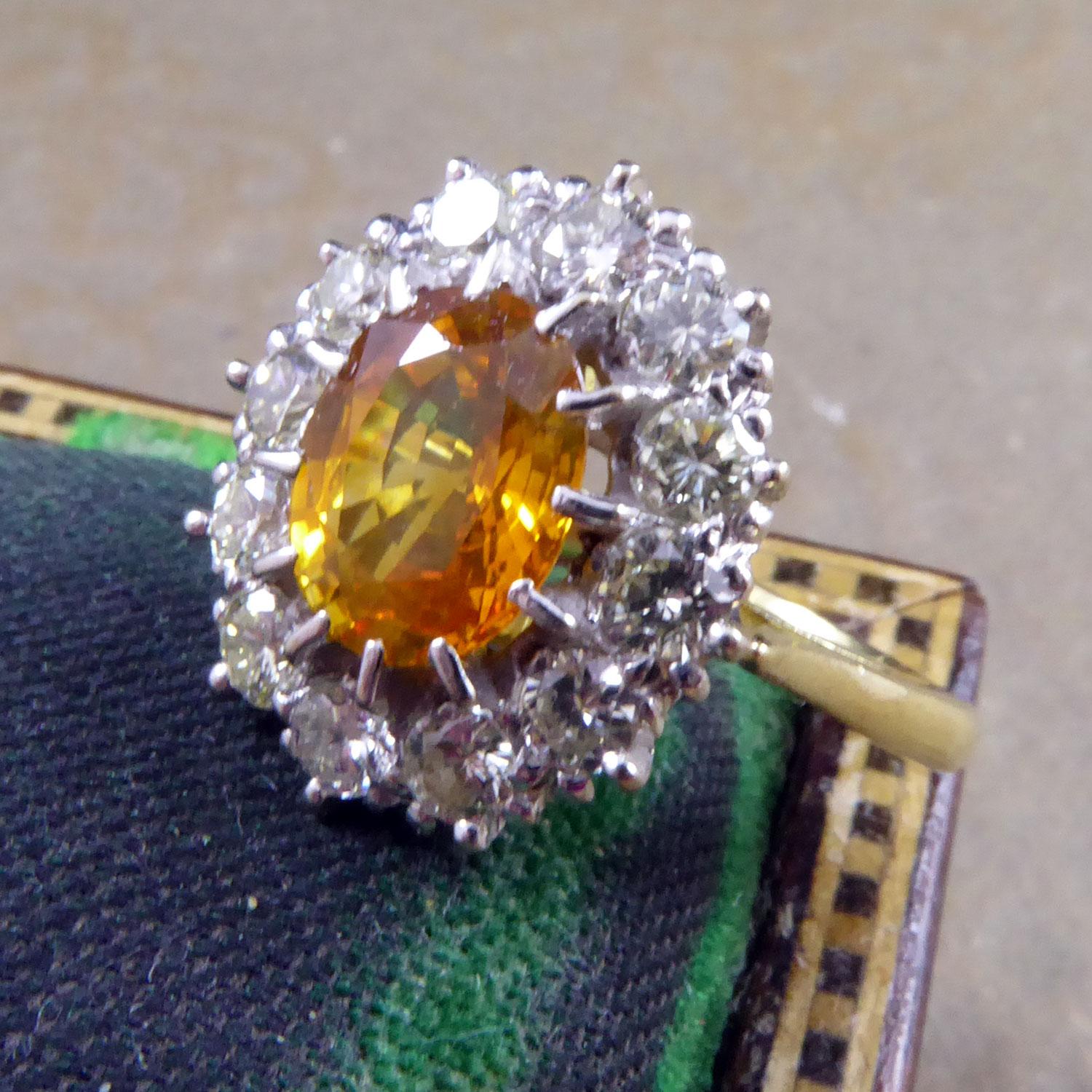 Vintage Yellow Sapphire and Diamond Ring, Cluster Style Setting in 18ct Gold 3