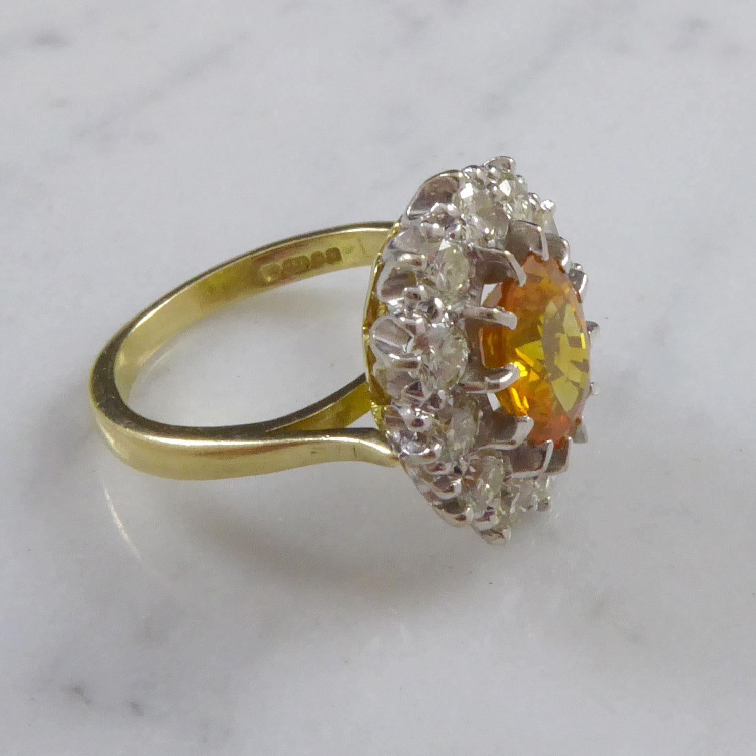 Vintage Yellow Sapphire and Diamond Ring, Cluster Style Setting in 18ct Gold 4