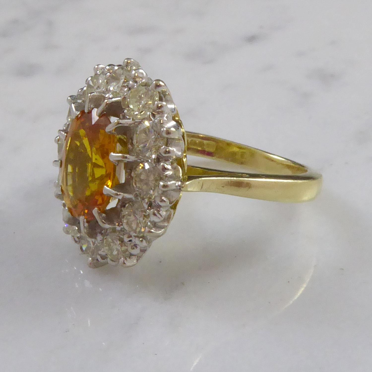 Vintage Yellow Sapphire and Diamond Ring, Cluster Style Setting in 18ct Gold In Good Condition In Yorkshire, West Yorkshire