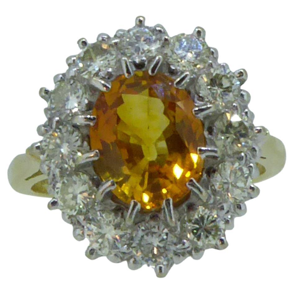Vintage Yellow Sapphire and Diamond Ring, Cluster Style Setting in 18ct Gold