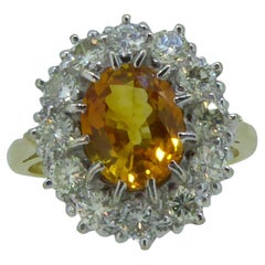 Vintage Yellow Sapphire and Diamond Ring, Cluster Style Setting in 18ct Gold