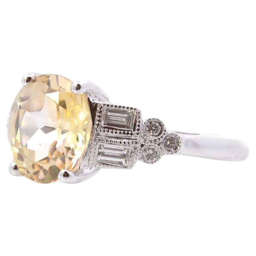 Vintage yellow sapphire and diamonds ring For Sale