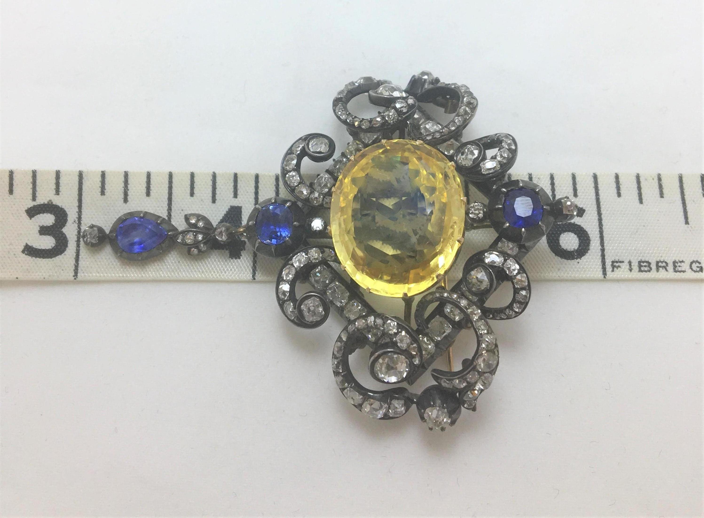 Vintage Yellow Sapphire, Blue Sapphire and Diamond Brooch or Pendant In Good Condition In Cincinnati, OH