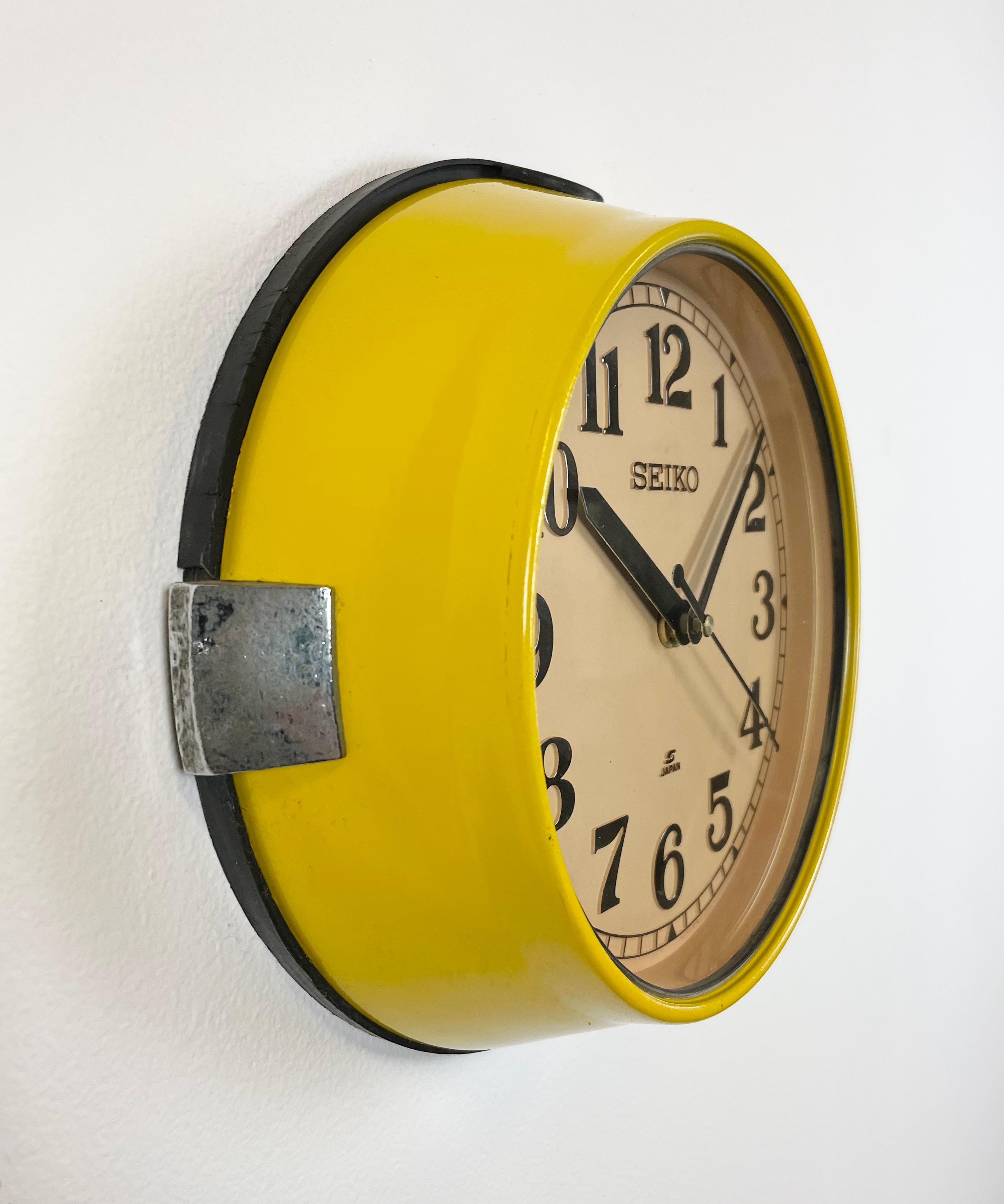 Industrial Vintage Yellow Seiko Navy Wall Clock, 1970s