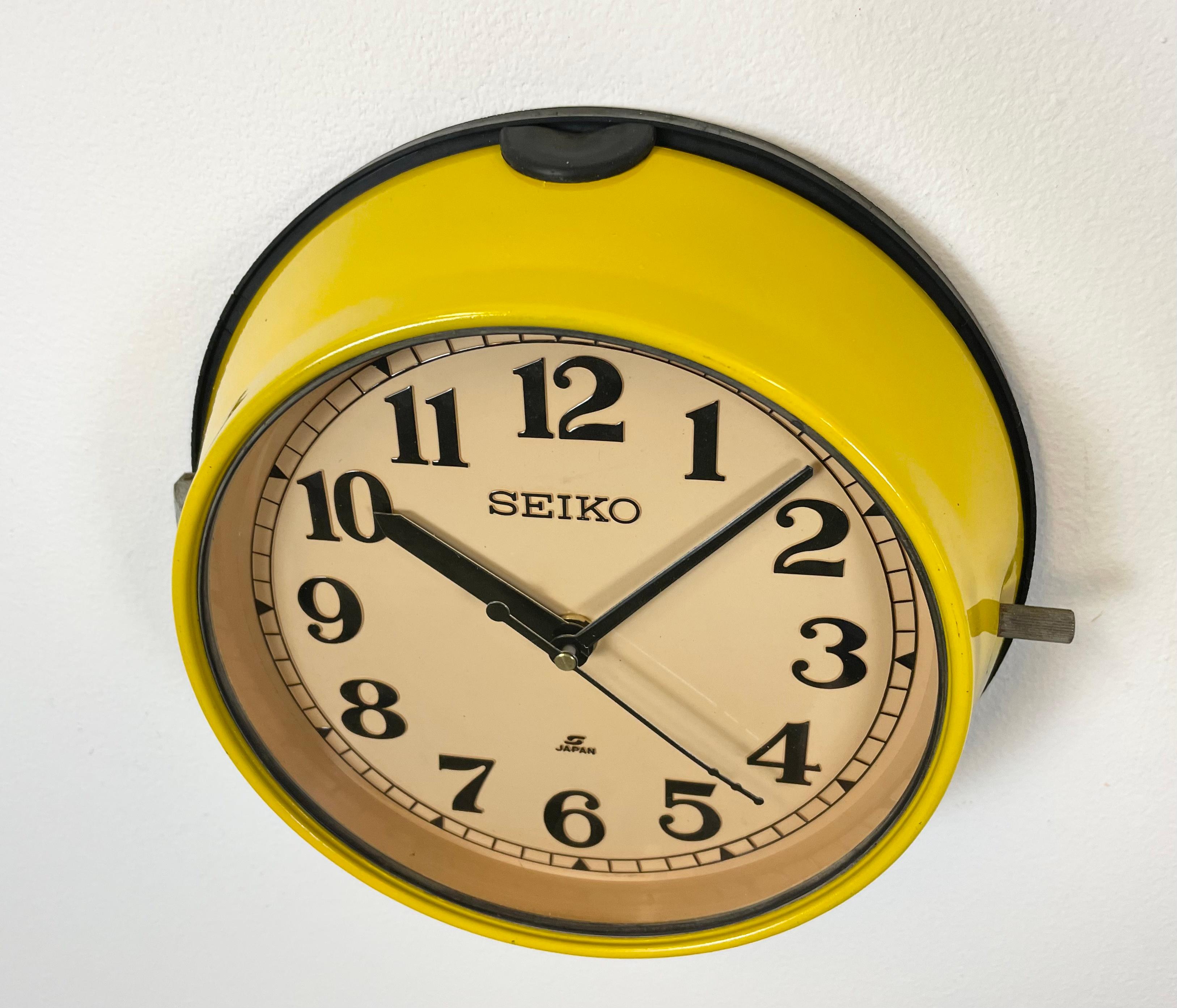 Lacquered Vintage Yellow Seiko Navy Wall Clock, 1970s
