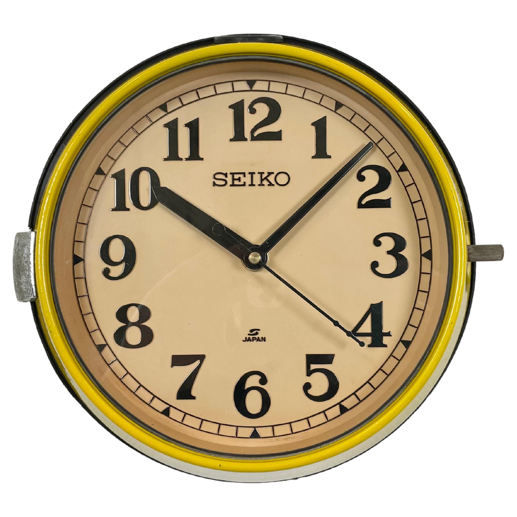 Vintage Yellow Seiko Navy Wall Clock, 1970s
