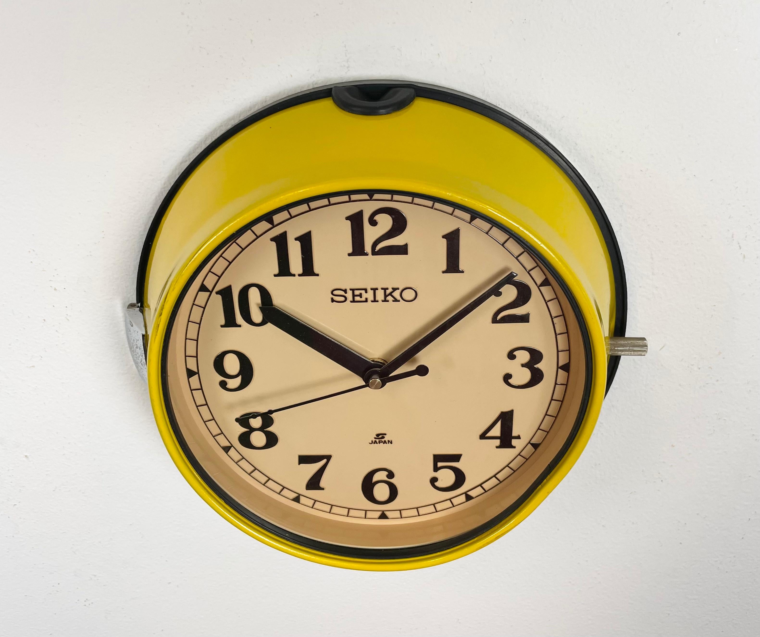 Glass Vintage Yellow Seiko Navy Wall Clock, 1980s