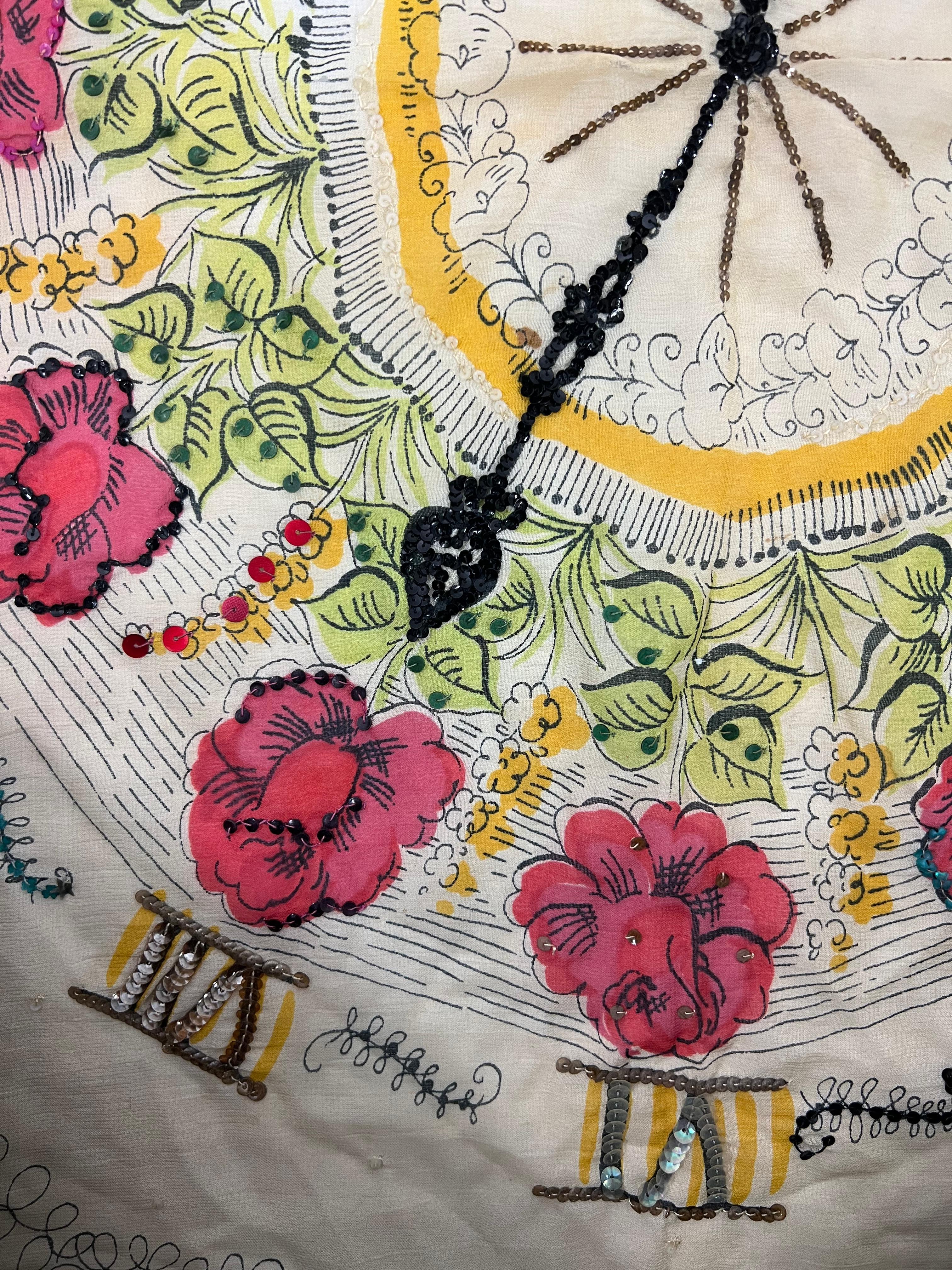 Vintage Yellow Silk and Sequin Scarf For Sale 6