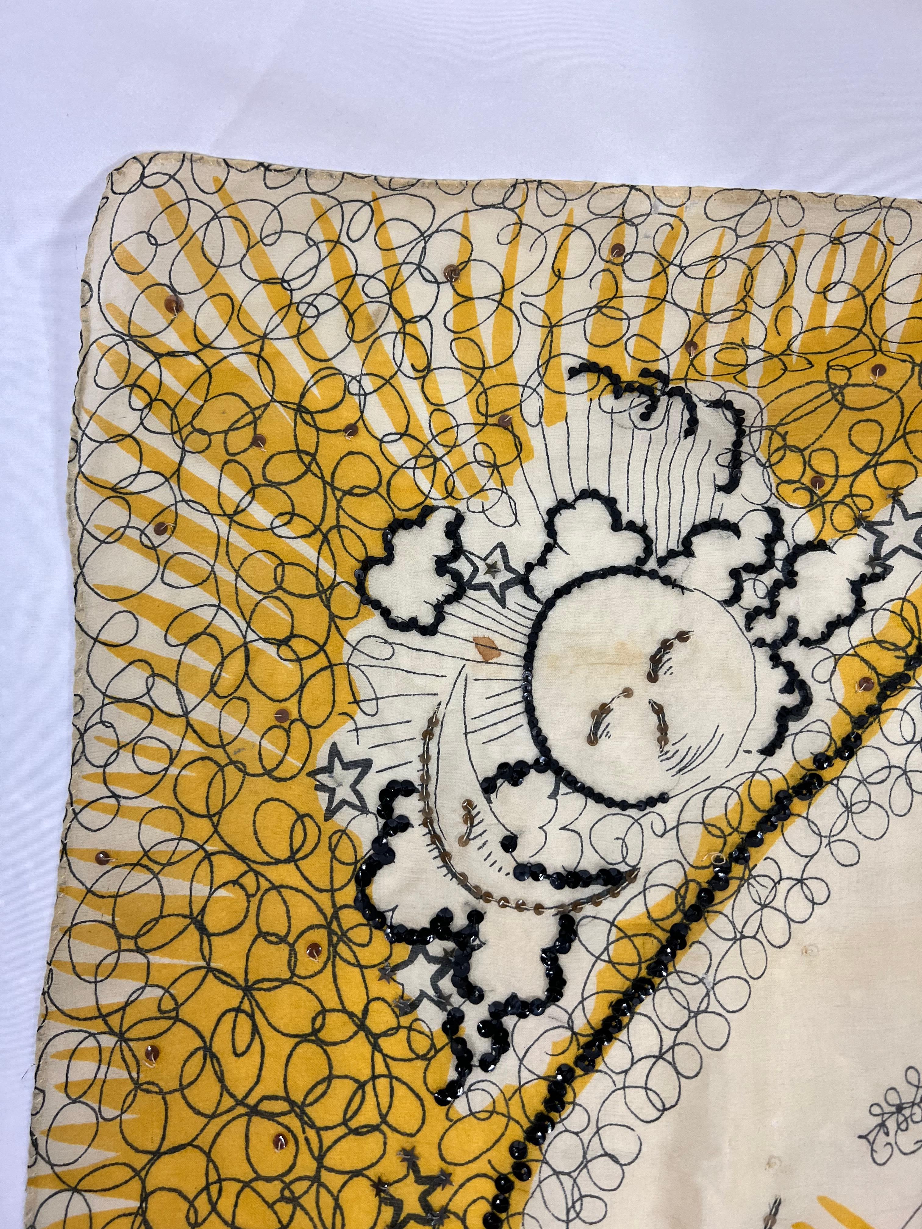Vintage Yellow Silk and Sequin Scarf For Sale 1