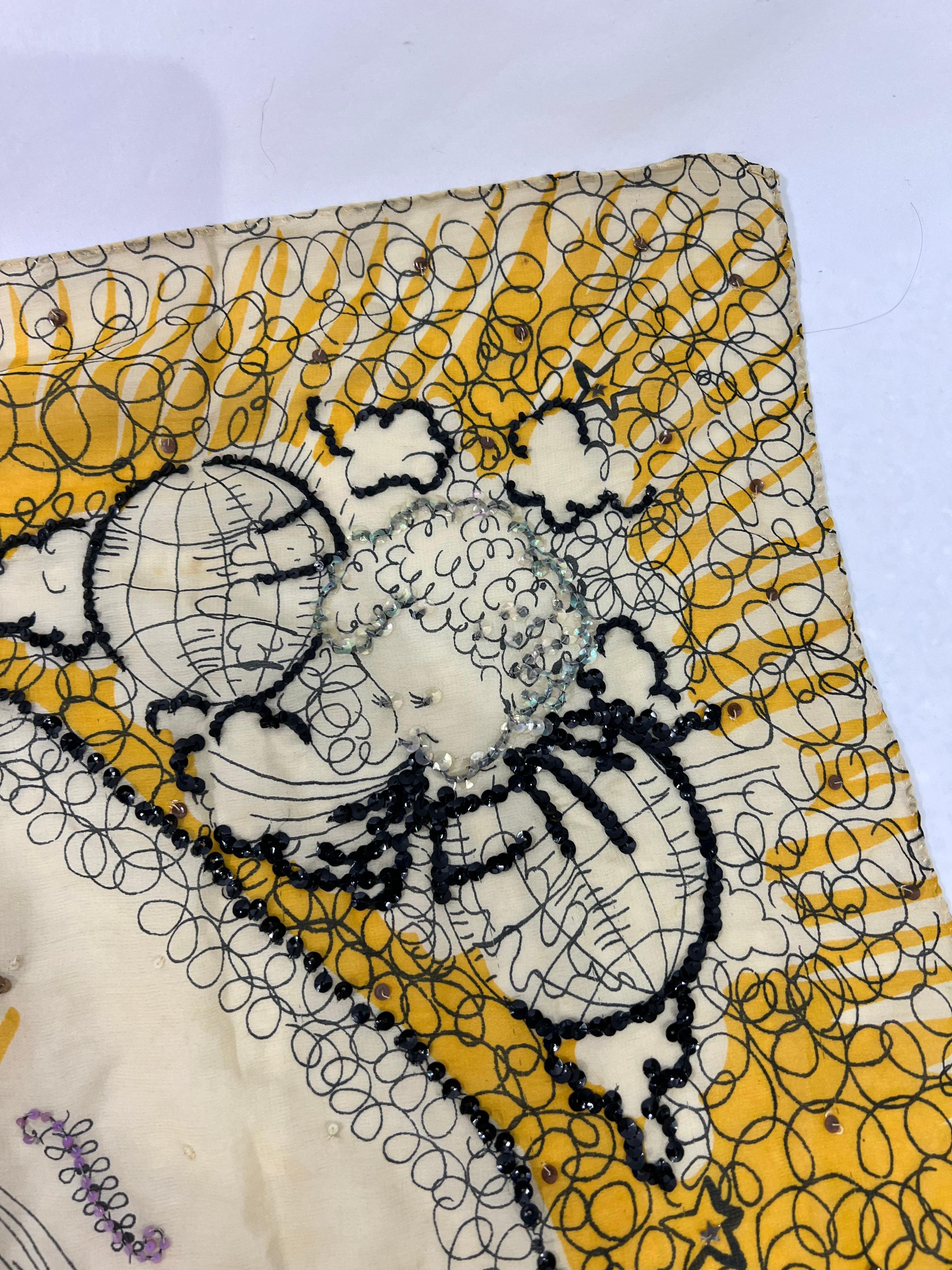 Vintage Yellow Silk and Sequin Scarf  For Sale 2