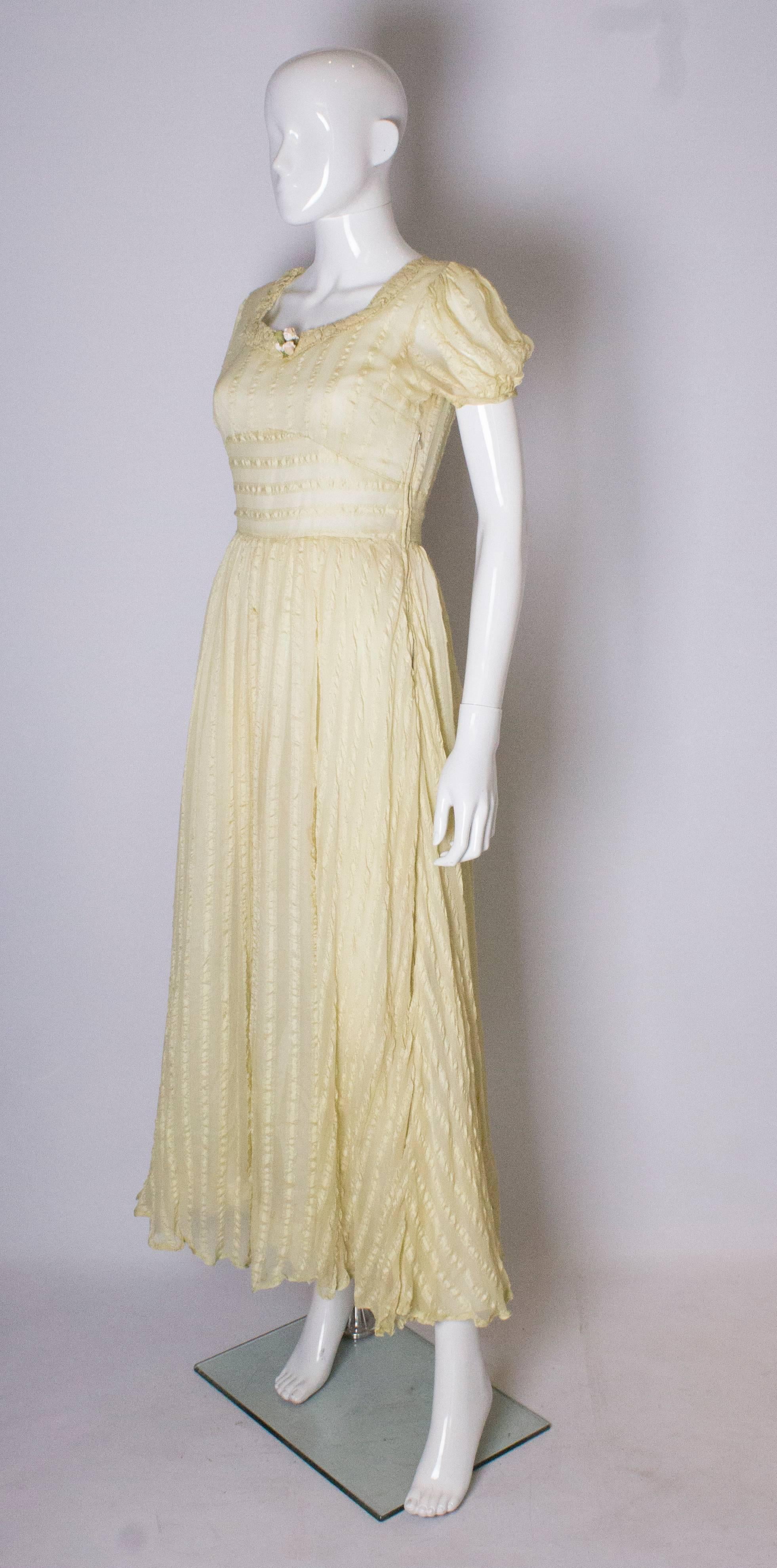 Beige Vintage Yellow Silk Gown For Sale