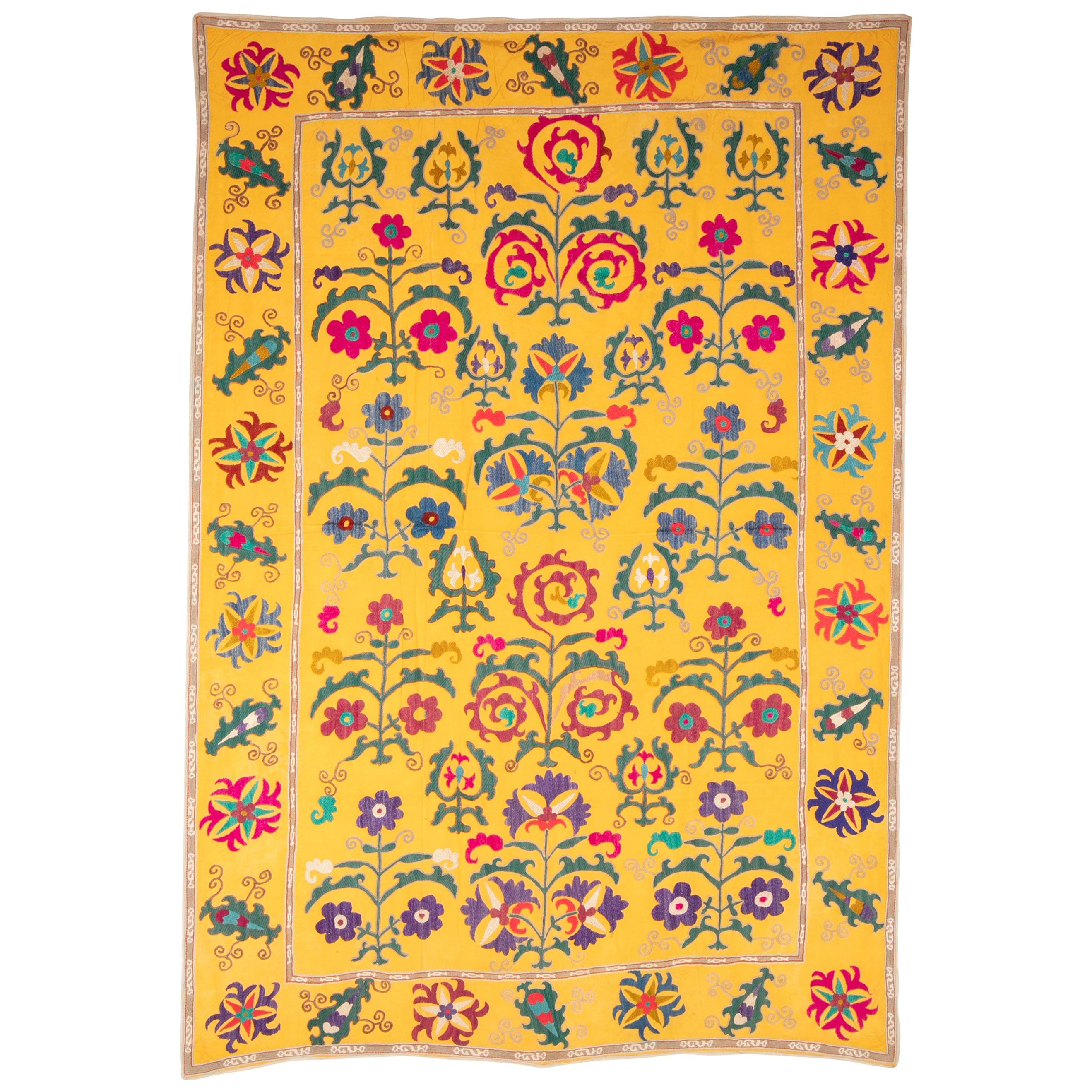 Vintage Yellow Suzani from Uzbekistan, Central Asia, 1960s-1970s