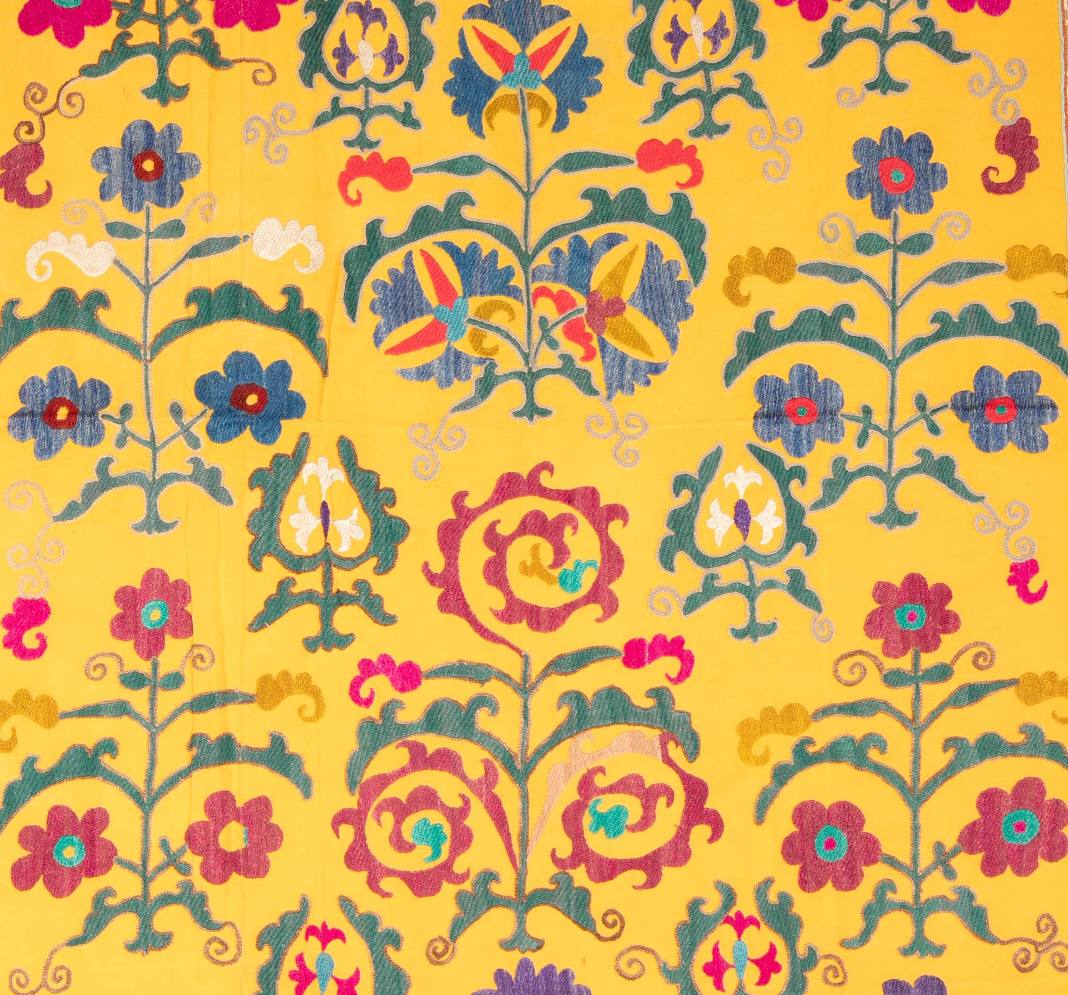 Embroidered Vintage Yellow Suzani from Uzbekistan, Central Asia, 1960s-1970s