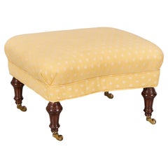 Vintage Yellow Upholstered Ottoman with Casters