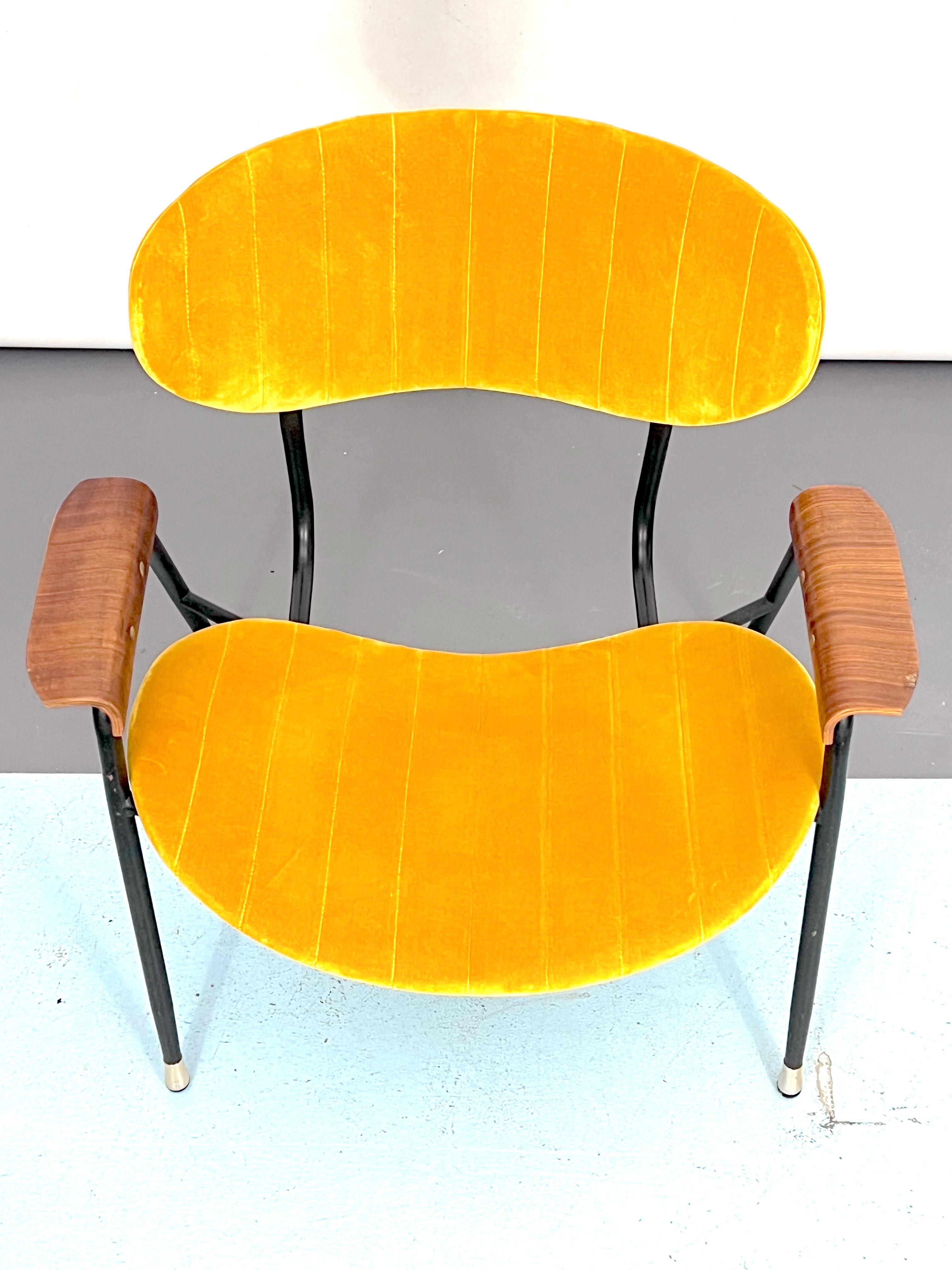 Vintage Yellow Velvet Chair by Gastone Rinaldi for RIMA, Italy 1950s For Sale 3