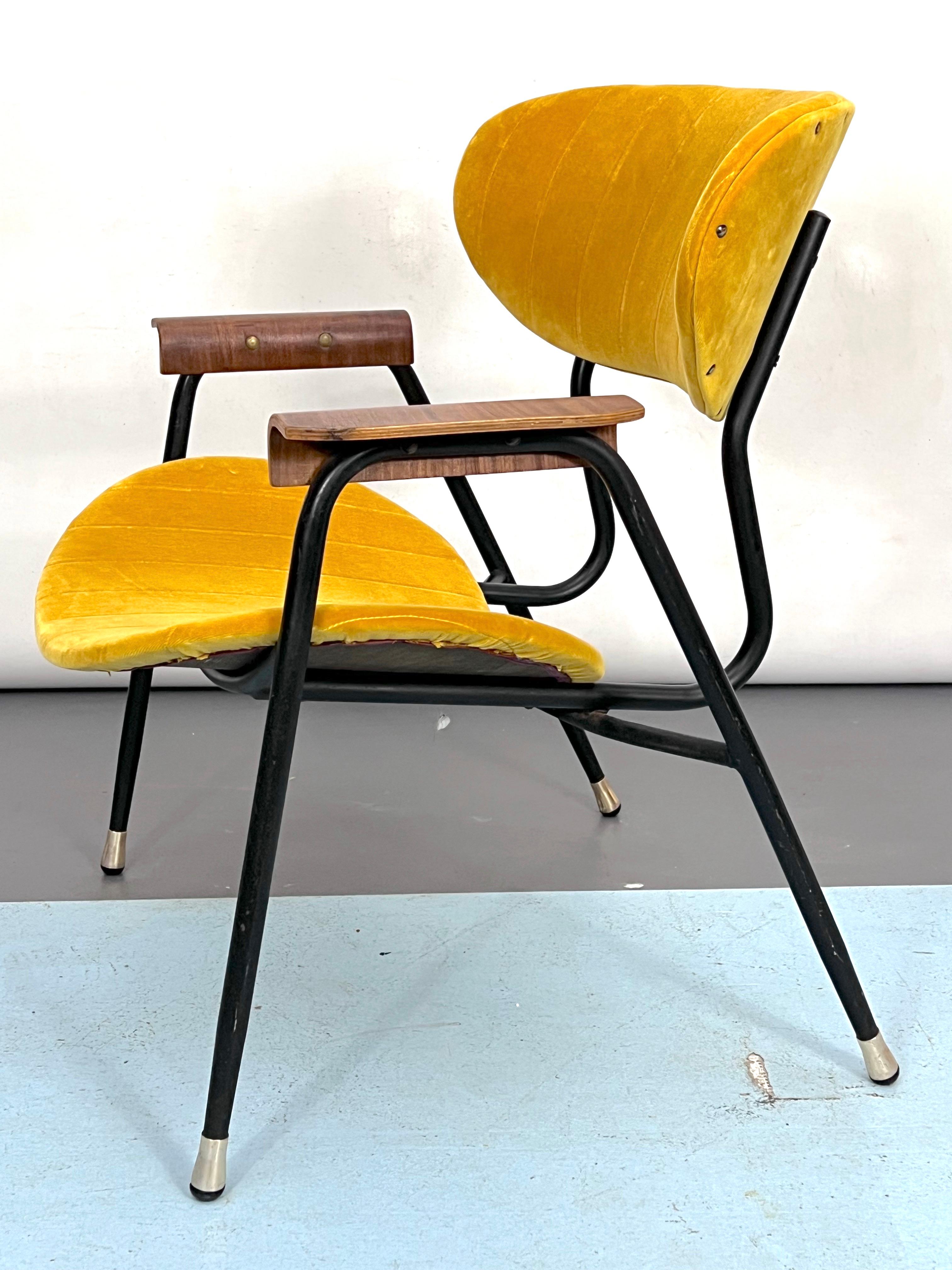 Metal Vintage Yellow Velvet Chair by Gastone Rinaldi for RIMA, Italy 1950s For Sale