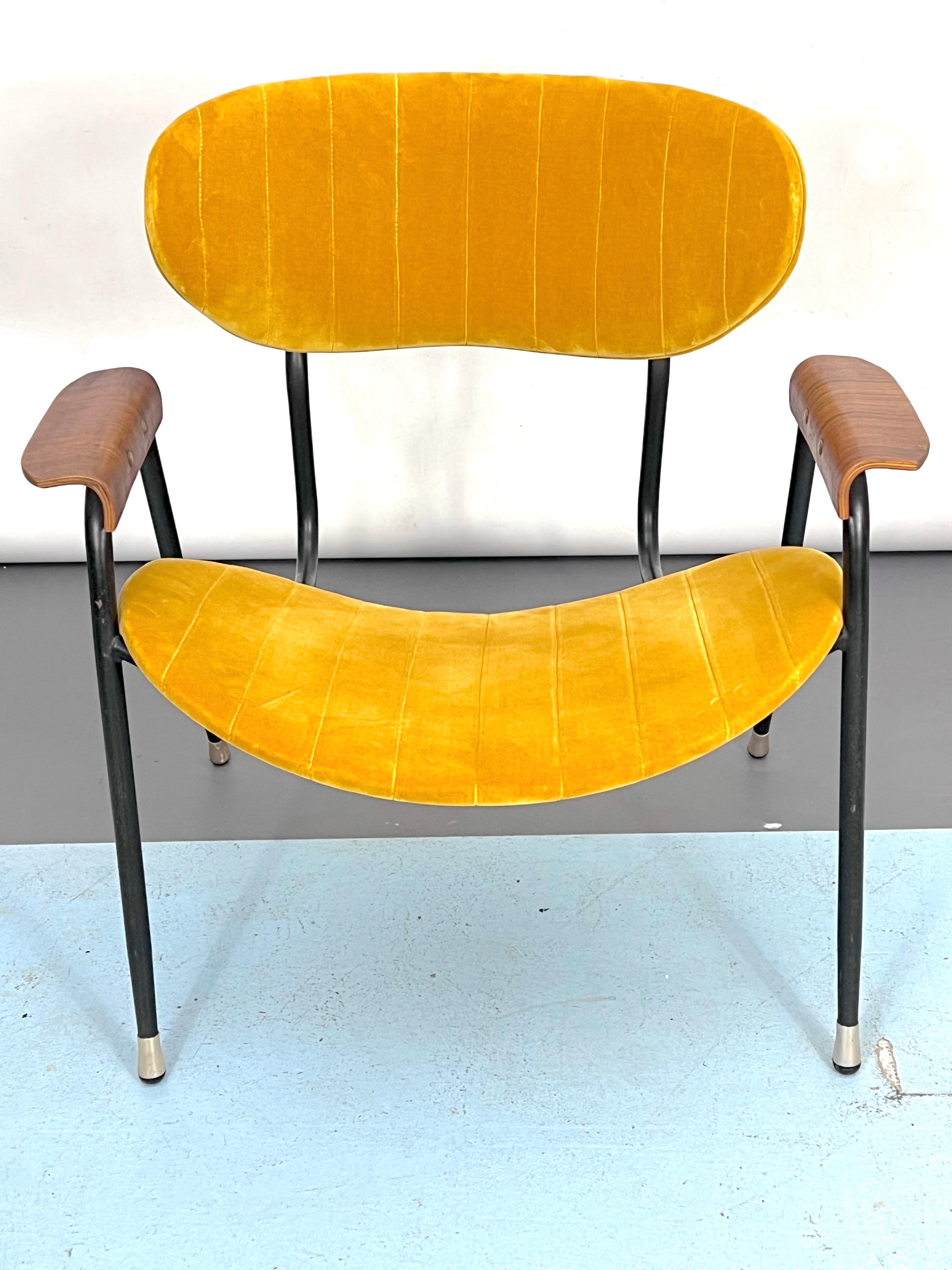 Vintage Yellow Velvet Chair by Gastone Rinaldi for RIMA, Italy 1950s For Sale 2